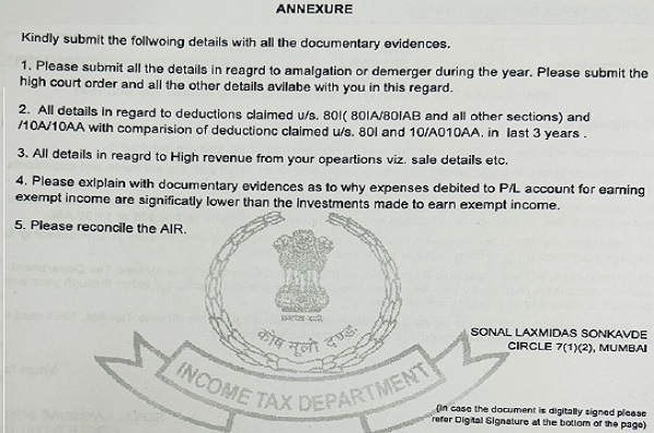 The notice u-s 142(1) of the Act, raised the following queries-2
