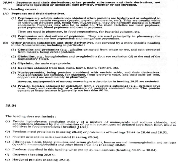 The relevant extract to HSN Explanatory Note to Chapter 3504 is reproduced below