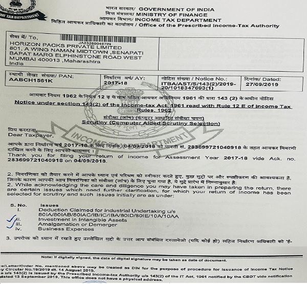 The return for AY 2017-18 was selected for scrutiny assessment -1