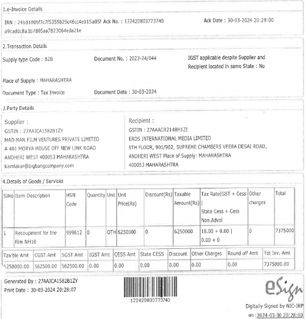 invoice and debit note are reproduced below