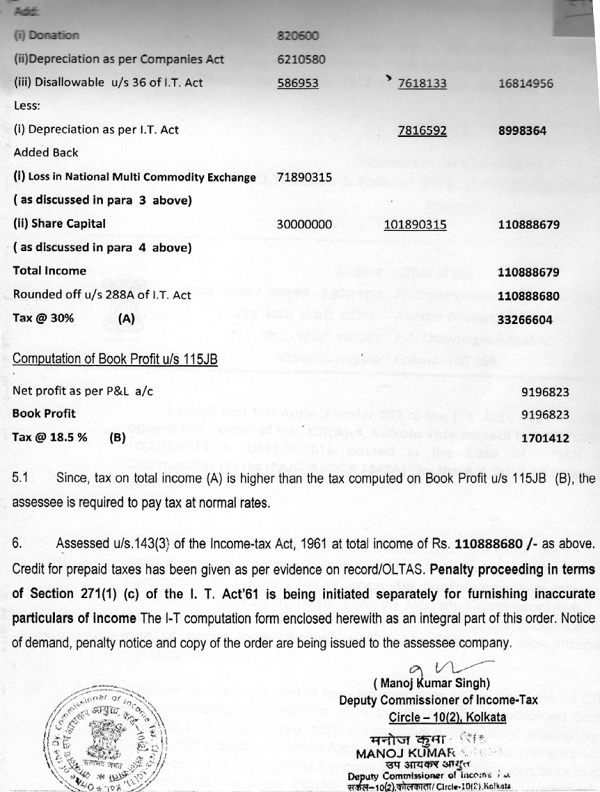 revenue also drew our attention to the last page of the assessment