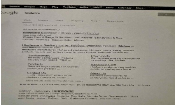 screenshot of the same on the website of Google