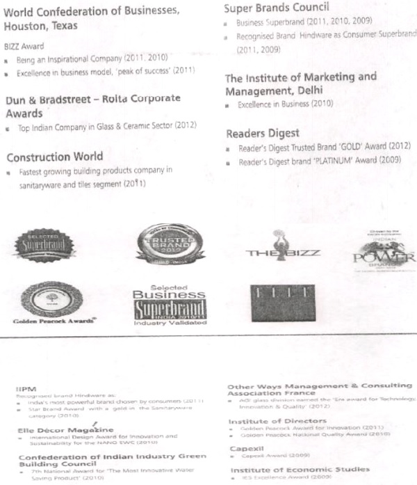 summary of the said awards as given by the plaintiff