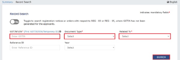 After clicking on Record Search, Scrutiny Officer will be redirected to the Record Search page