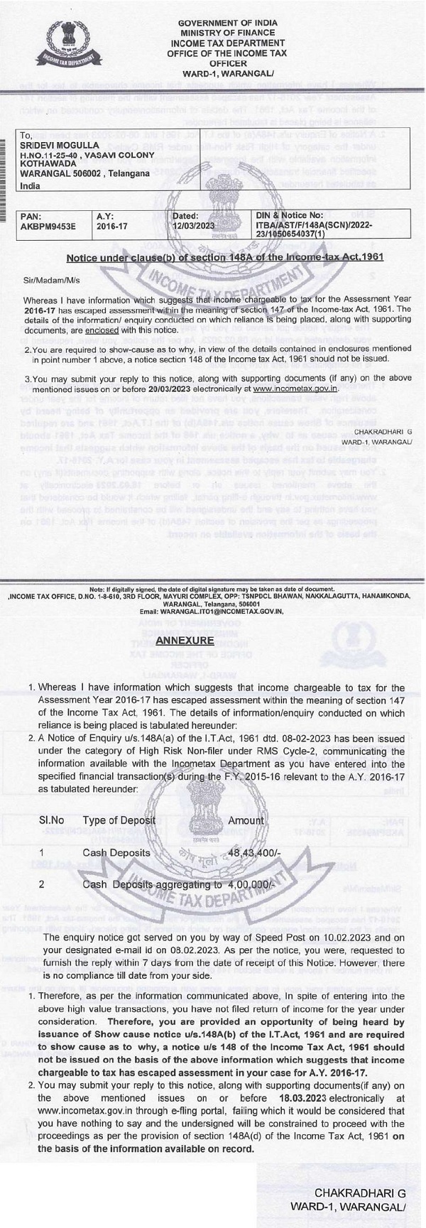 Assessing Officer has issued show cause notice