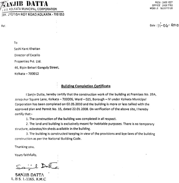 Buliding Completion Certificate