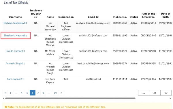 Click on the hyperlink under the Username column
