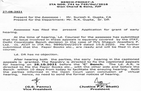 Early hearing as per the order dated 27.08.2021