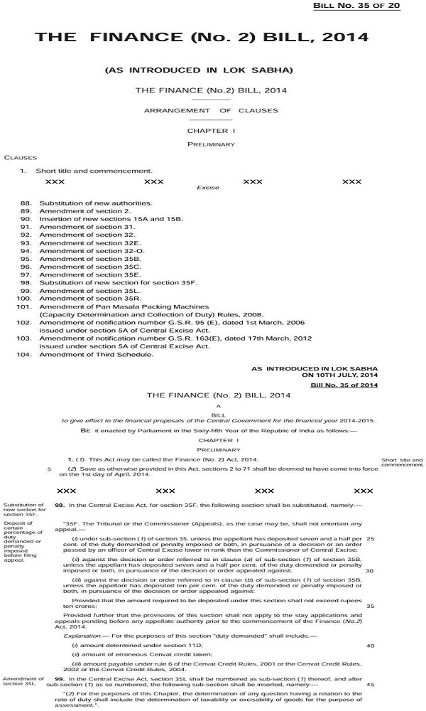 Finance (No.2) Bill, 2014