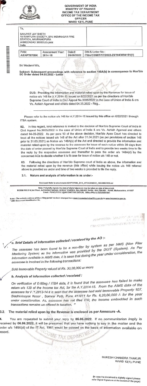 Nature and analysis of information mentioned in this notice reads