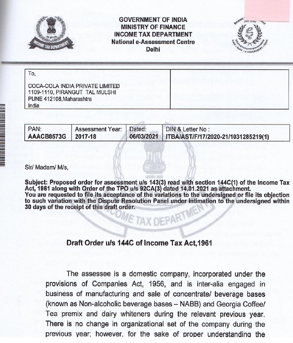 Proposed order for assessment