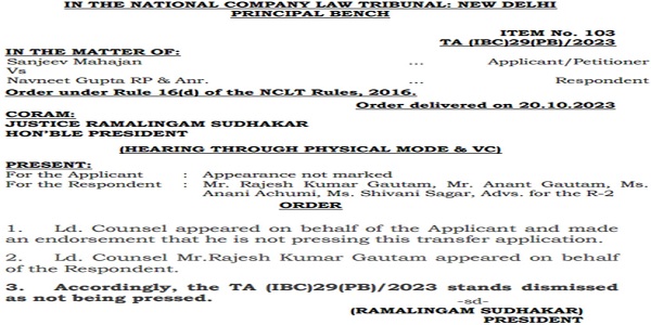 Sanjeev Mahajan NCLT
