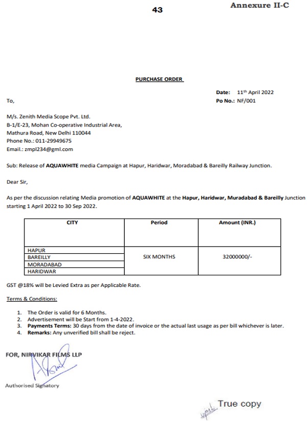 The CD had engaged the Operational Creditor to supply advertisement and promotion services