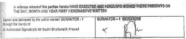 The letter of guarantee is given hereunder