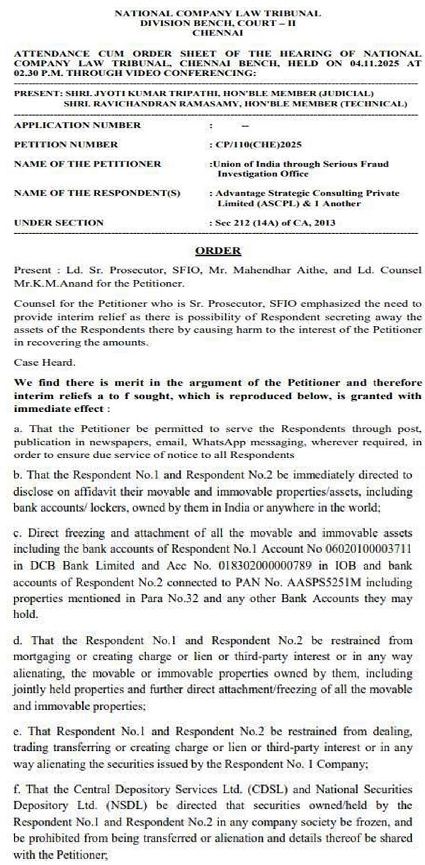 The relevant portion of the order is extracted below
