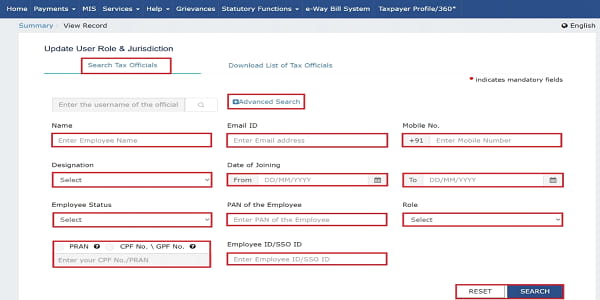 To search for a particular tax officer