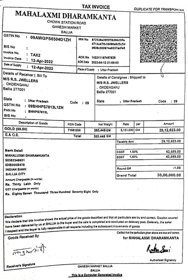 the documentary evidence demonstrating procurement of the raw gold cannot be brushed aside