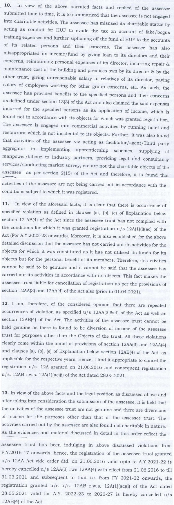 the registration granted by observing as under