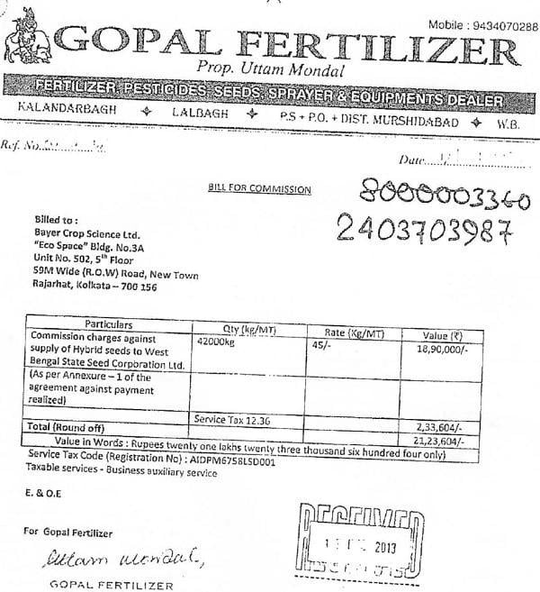 Bill raised by M-s. Gopal Fertilizer is extracted below