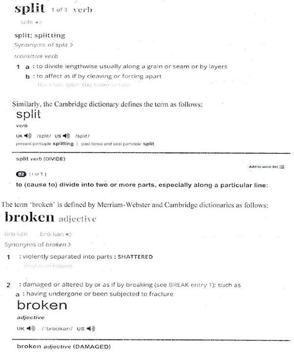Further, I find-that the term split is different from 'broken' is well. recognised both by dictionary meaning