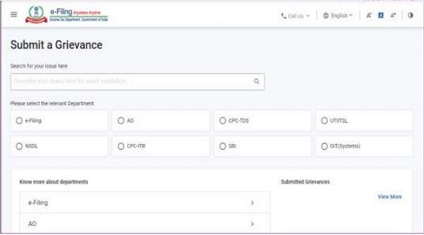 Select the type of grievance and enter the details