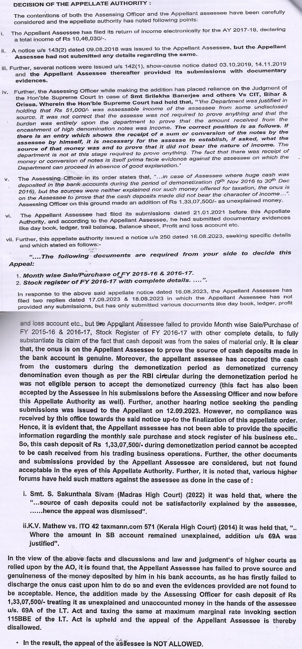 cash deposits from sale of materials only