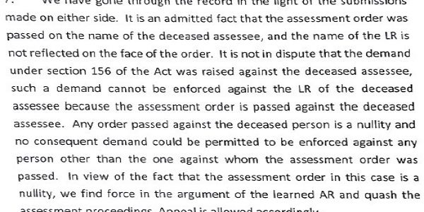 ITAT Hyderabad Quashes Reassessment Made in the Name of Deceased Assessee