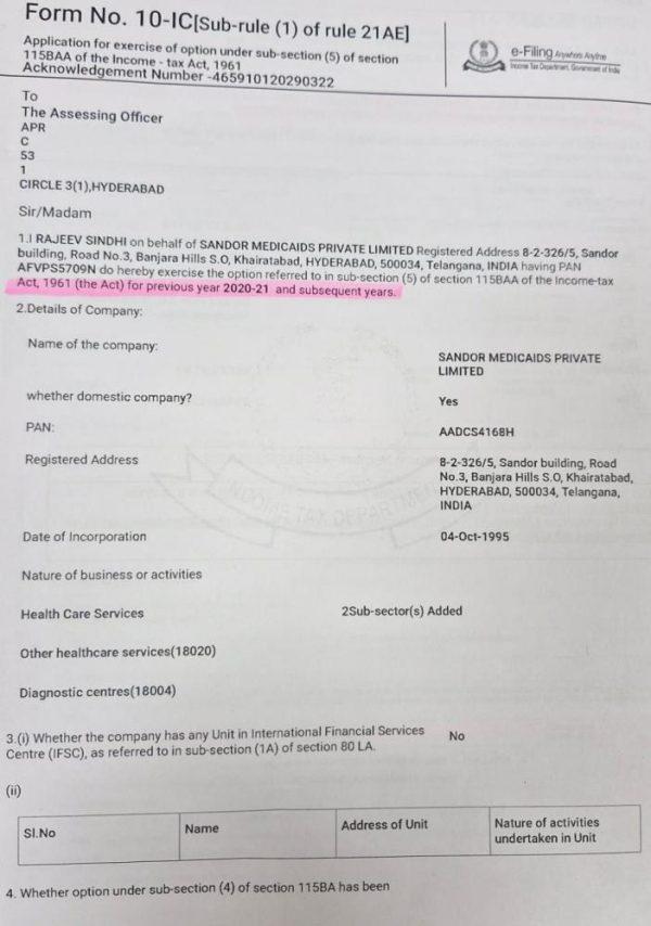 Form 10-IC as filed by the applicant