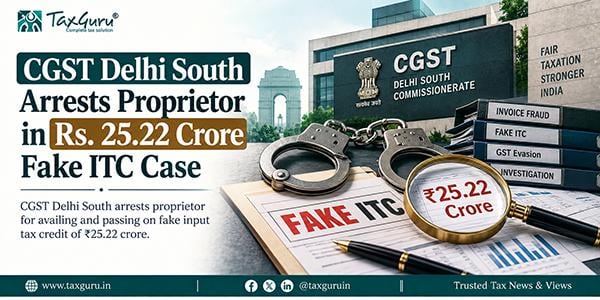 CGST Delhi South Arrests Proprietor in Rs. 25.22 Crore Fake ITC Case