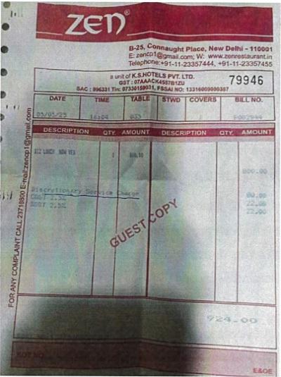 Consumer in support of his grievance had attached the bill, which is reproduced below