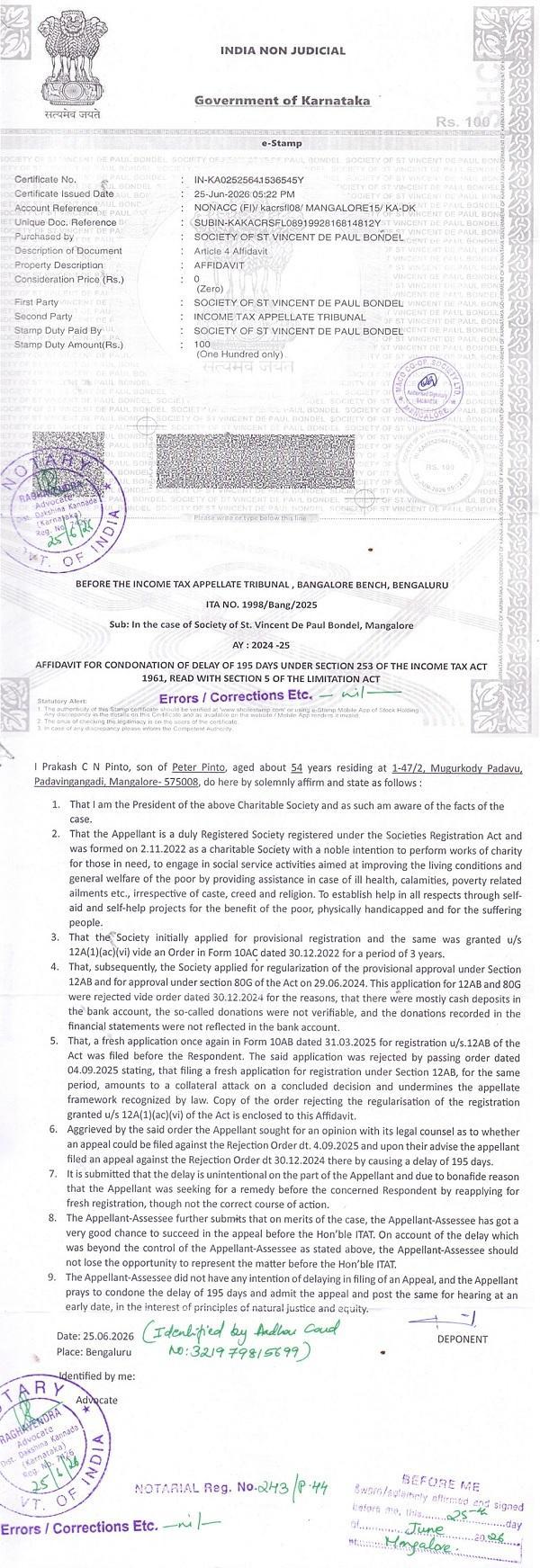 Drew our attention to an affidavit in original sworn