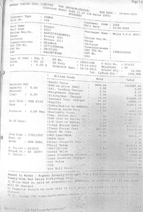 For ready reference one such invoice is scanned