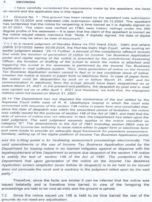 NFAC quashed the re-assessment proceedings on the ground