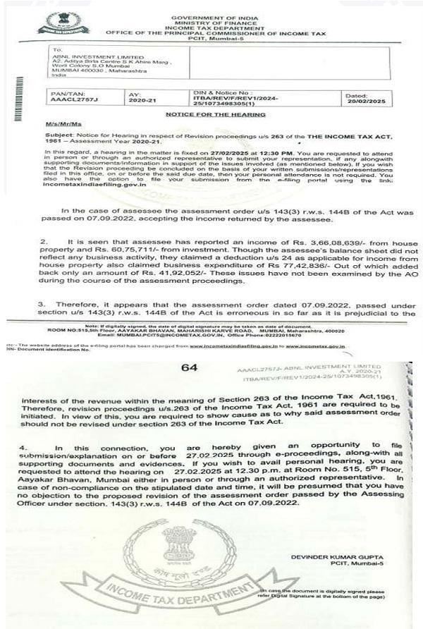 Notice for hearing