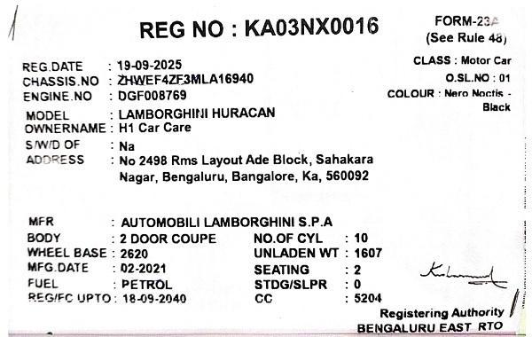 Registration Certificate of Vehicle