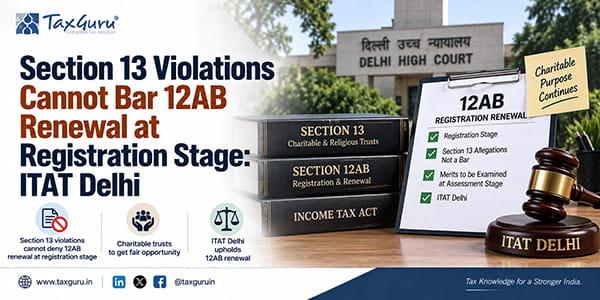 Section 13 Violations Cannot Bar 12AB Renewal at Registration Stage: ITAT Delhi