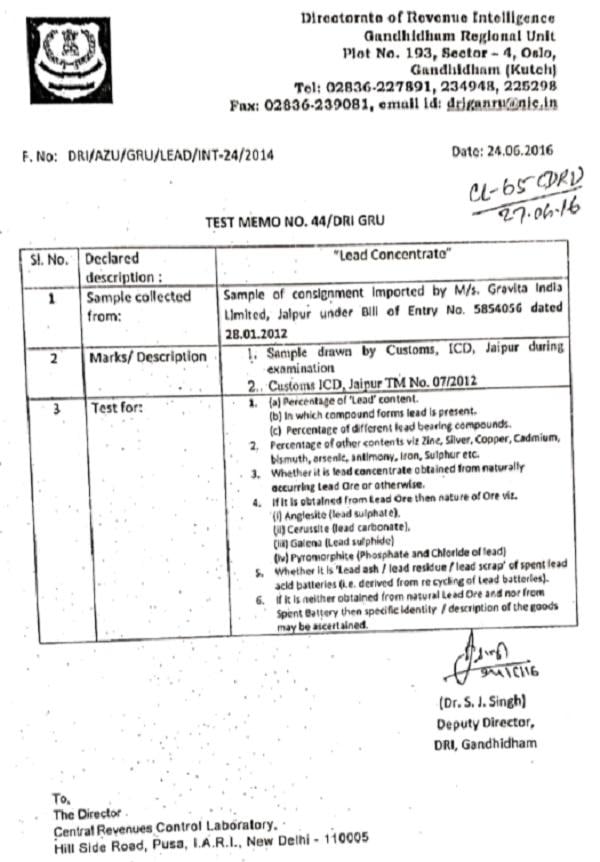 Testing of Imported Lead Concentrate