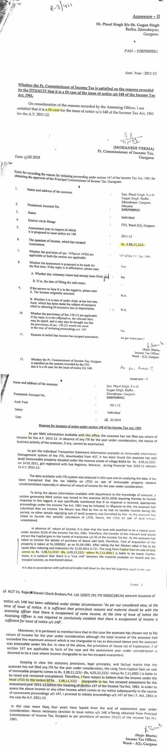The copy of reasons recorded