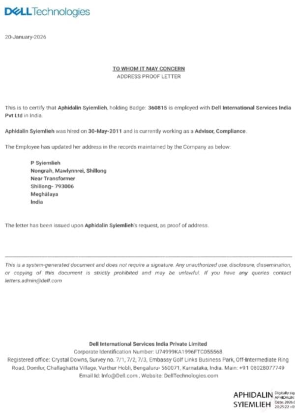 The copy of the letter issued