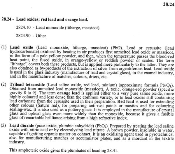 lead oxide is specifically covered under hearing 2824