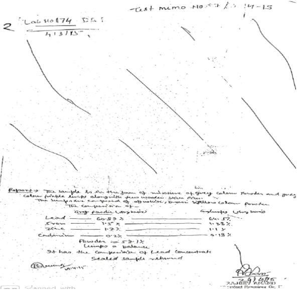 test report received from JNCH