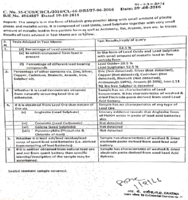 test report received from the CRCL