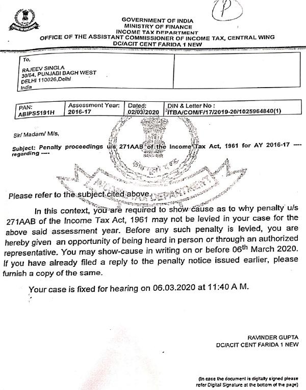 Assessee -Notice recipient