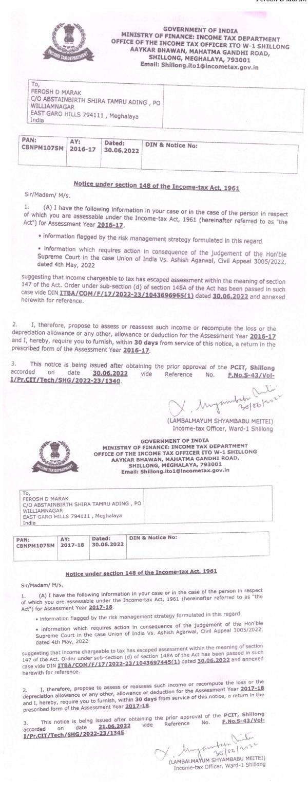 Assessing Officer for AY 2016-17 & 2017-18