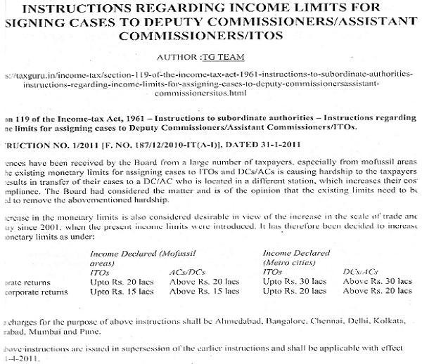 CBDT Instruction and the letter effecting revision in the monetary limits