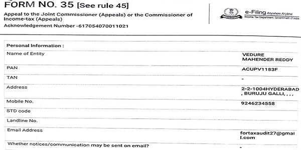 Form No. 35 – Email Communication Consent in Income Tax Appeal