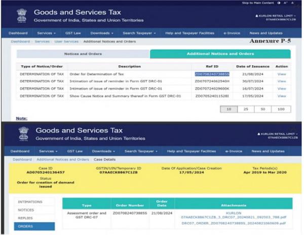 GST Portal – Additional Notices and Orders Tab Showing
