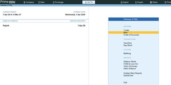 Creation of a company and preparation of Accounts in Tally Prime