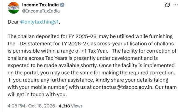 Income Tax Department's cross-year TDS challan clarification
