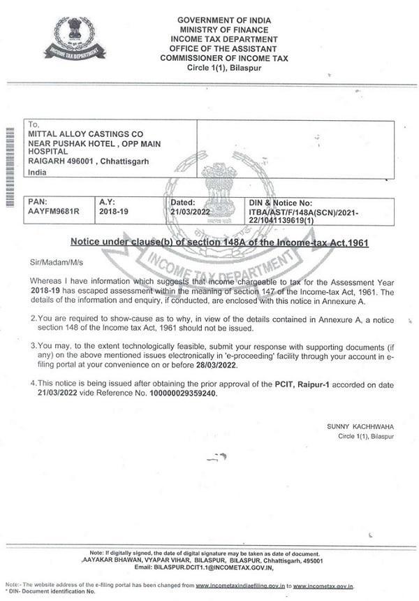 NOTICE UNDER SECTION 148A(b)